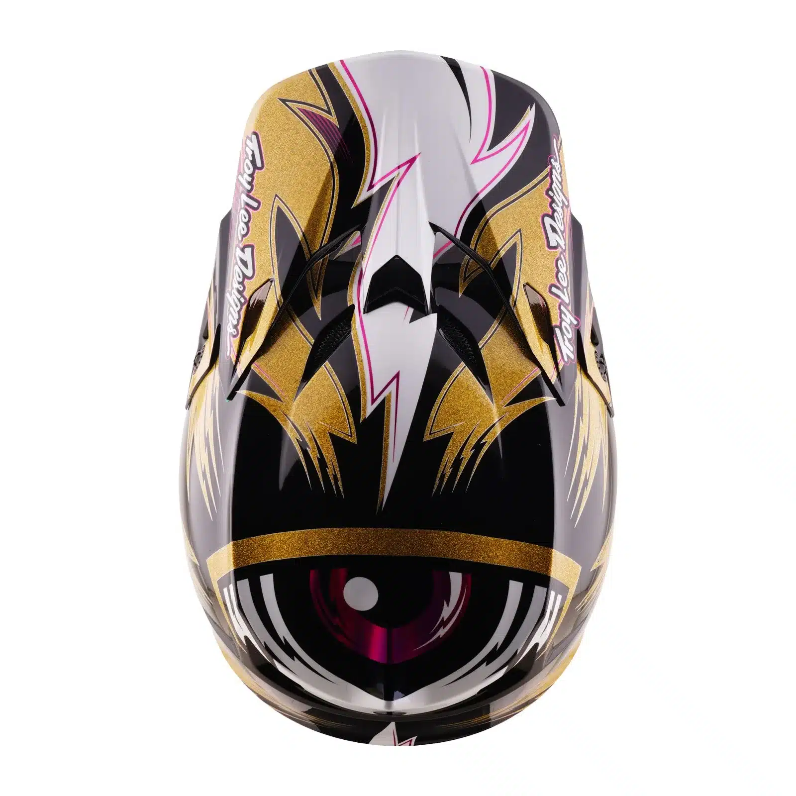 Motocross-Helm, Gold/Schwarz, auffälliges Design, Ansicht von oben