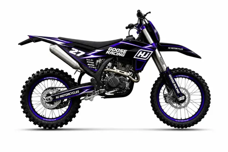 Hengjian S7-YB300H Enduro-Motorrad in sportlichem Design von der Seite vor weißem Hintergrund