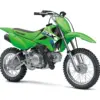 Kawasaki KLX110R 2027 in Lime Green, seitliche Ansicht auf weißem Hintergrund