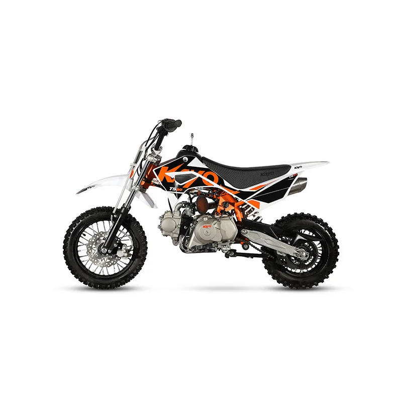 Seitenansicht der Kayo TS90, einem kleinen Offroad-Motorrad für Kinder und Jugendliche