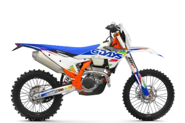 KTM 250 EXC-F 6DAYS Modell in Seitenansicht mit 6DAYS-Grafik und Enduro-Ausstattung