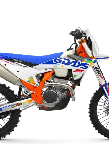 KTM 250 EXC-F 6DAYS Modell in Seitenansicht mit 6DAYS-Grafik und Enduro-Ausstattung