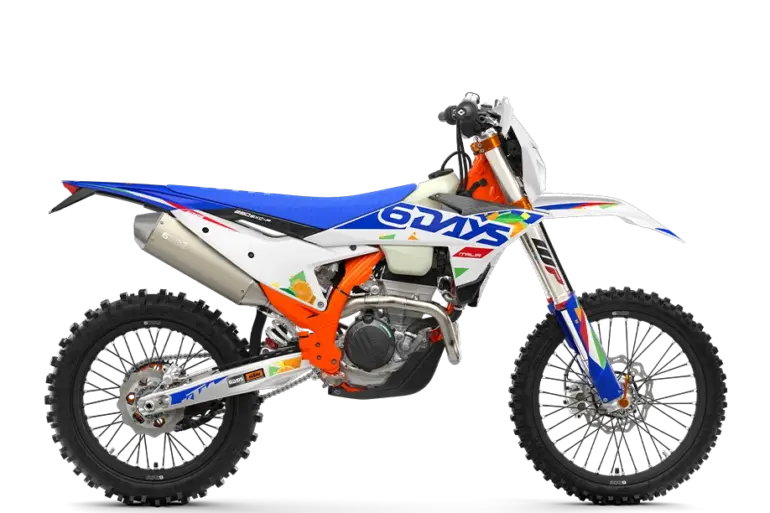 KTM 250 EXC-F 6DAYS Modell in Seitenansicht mit 6DAYS-Grafik und Enduro-Ausstattung