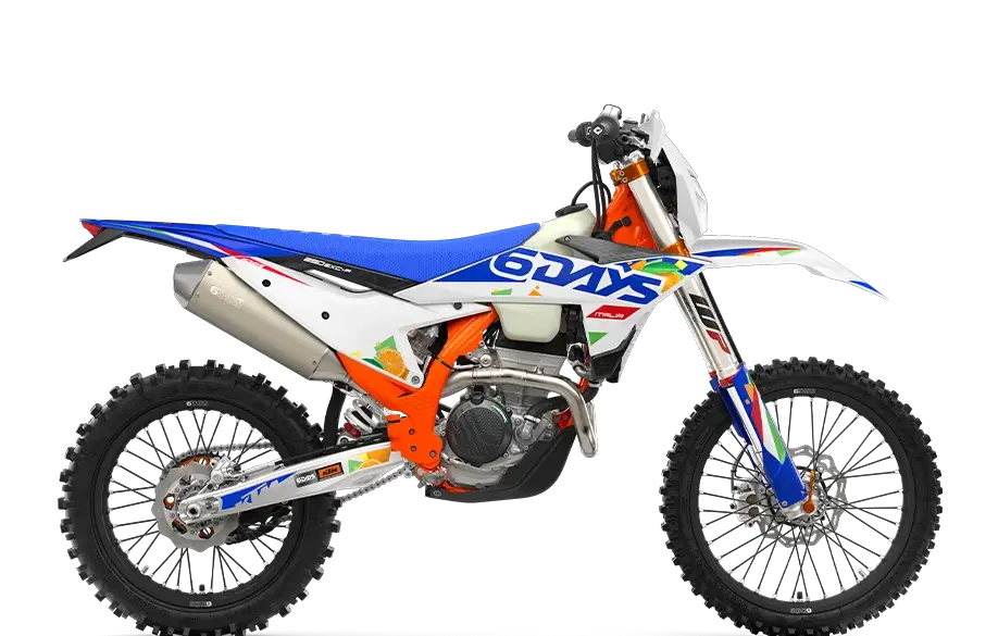 KTM 250 EXC-F 6DAYS Modell in Seitenansicht mit 6DAYS-Grafik und Enduro-Ausstattung