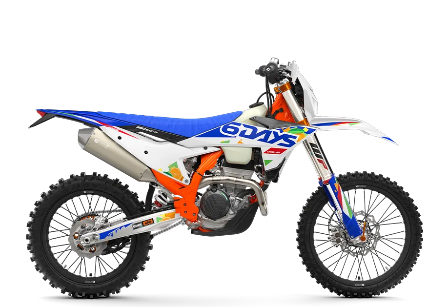 KTM 250 EXC-F 6DAYS Modell in Seitenansicht mit 6DAYS-Grafik und Enduro-Ausstattung