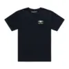 Schwarzes kurzärmeliges T-Shirt mit kleinem Cyborg-Motiv auf der linken Brust