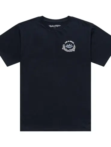 Schwarzes T-Shirt mit kleinem, unauffälligem Aufdruck auf der Brust, Produktansicht