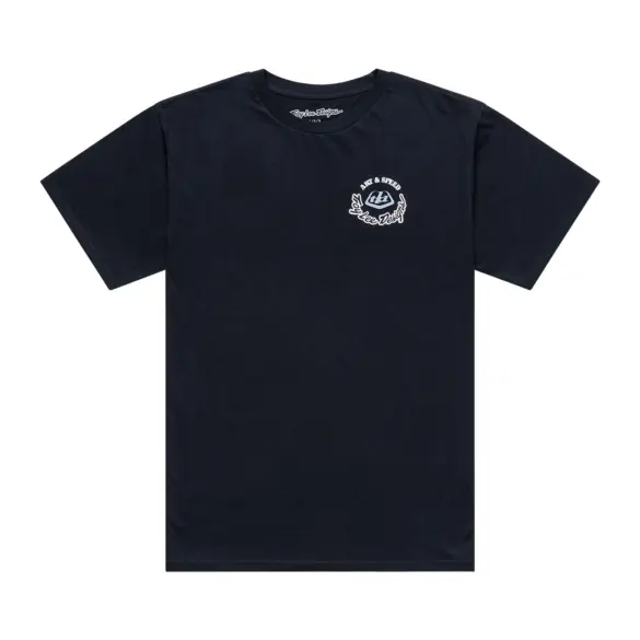 Schwarzes T-Shirt mit kleinem, unauffälligem Aufdruck auf der Brust, Produktansicht