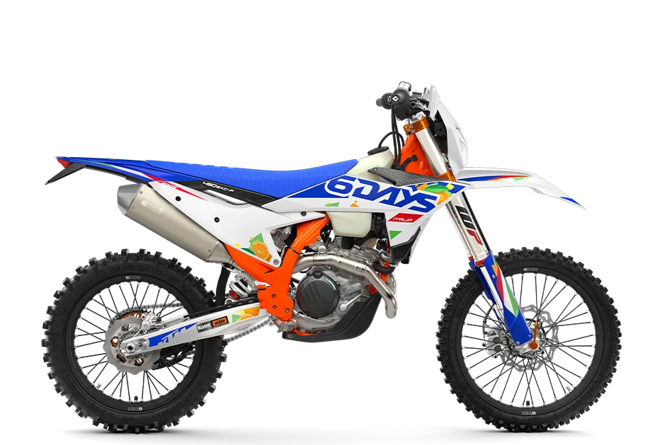 KTM 450 EXC-F 6DAYS 2026 Sportenduro-Motorrad in voller Seitenansicht