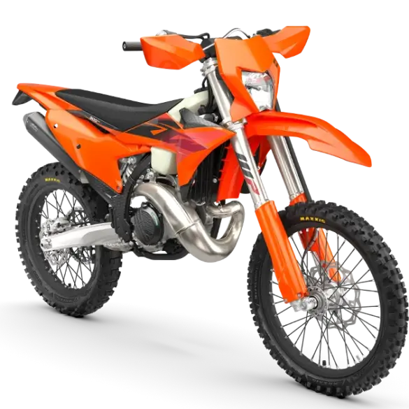 KTM 300 EXC 2027 in orangener Werkslackierung, Seitenansicht
