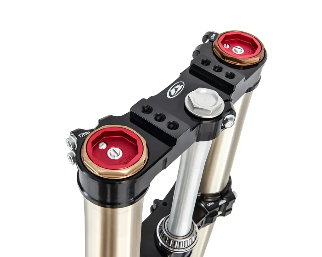 Detailaufnahme der Kayaba USD-Gabel an der Beta RR Race 430 4T