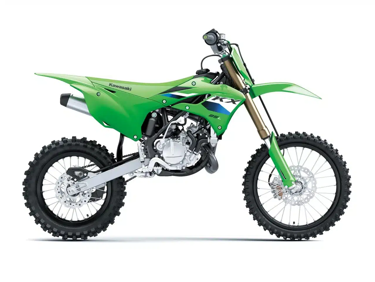 Seitenansicht der Kawasaki KX85 L 2027, einem Motocross-Motorrad für Jugendliche