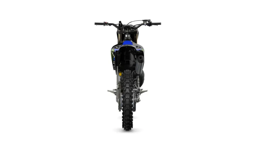Motocross-Motorrad Yamaha YZ125 Monster Energy Racing Edition, frontal fotografiert.