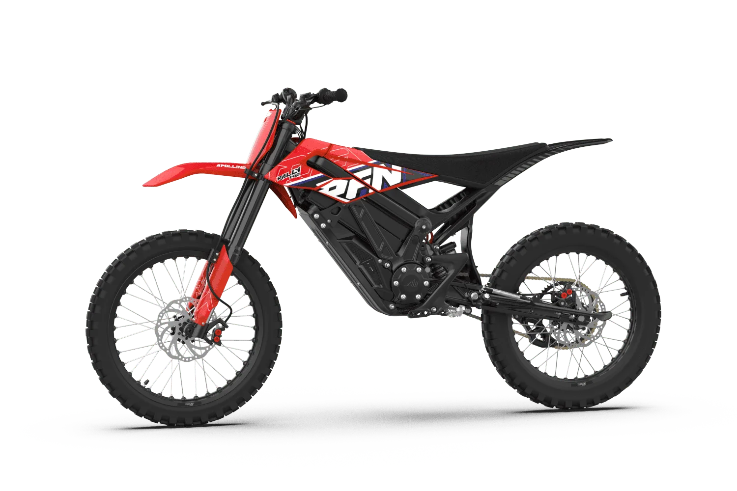 RFN Ares Rally Pro – seitliche Ansicht eines roten Elektro-Enduro-Motorrads auf weißem Hintergrund