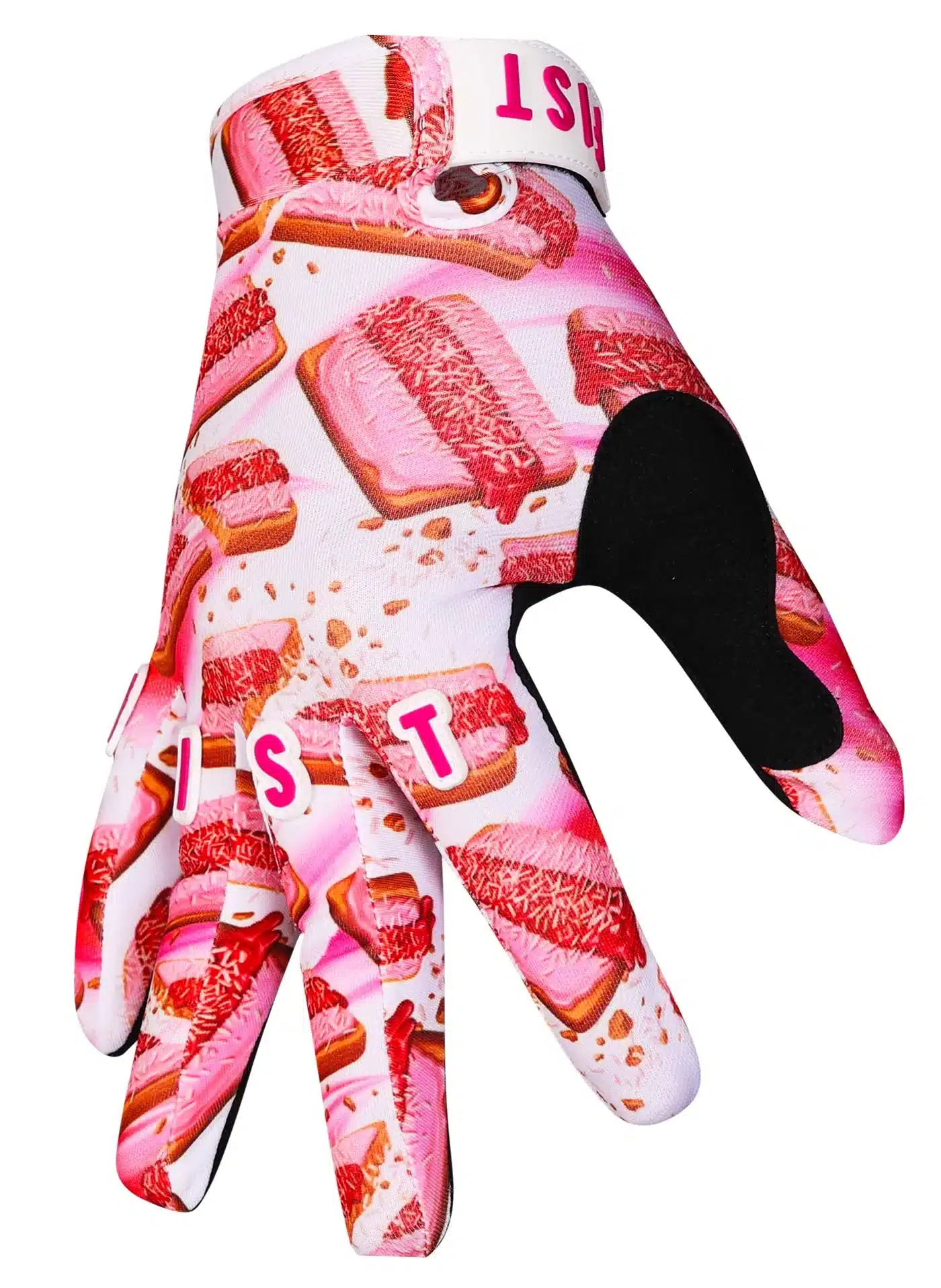 Der FIST BISCUITS Handschuh mit farbenfrohem Biscuit-Motiv für Motocross, BMX und MTB