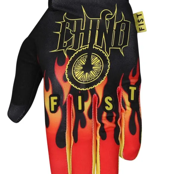 CHINO BRAXTON - FLAME Handschuh von FIST Handwear mit Flammenmotiv und gelben Lettern