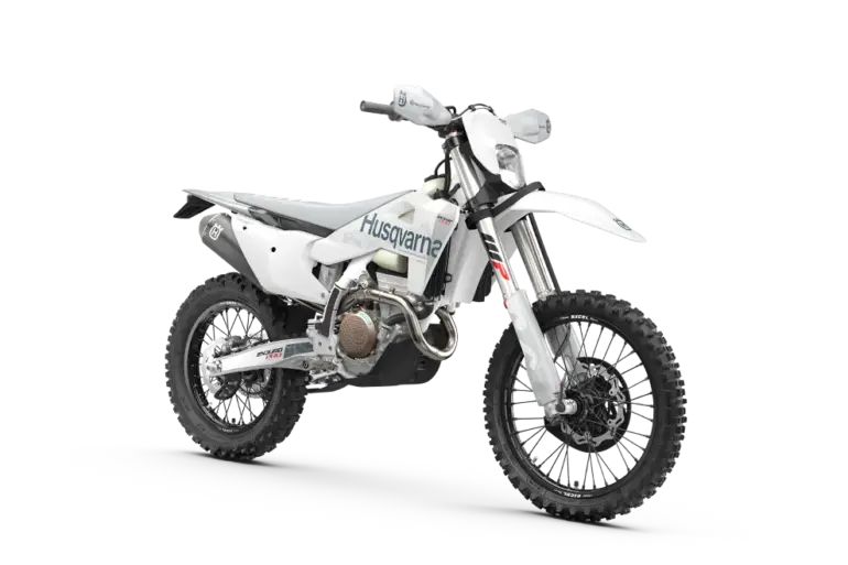 Husqvarna FE 350 Pro 2027 Enduro-Motorrad seitlich, weiß-graues Design, Geländebereifung