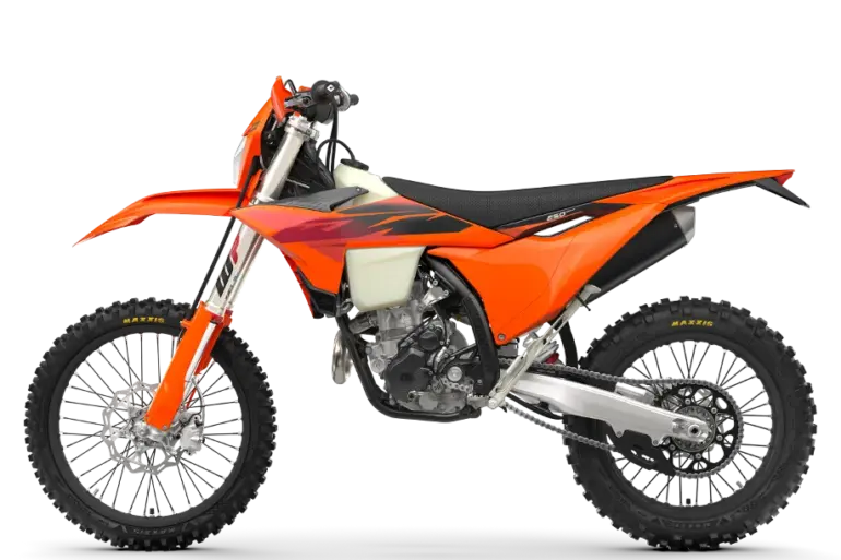 Seitenansicht einer KTM 250 EXC-F Enduro-Motorrad des Modelljahres 2027