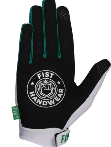 FIST Handwear ROASTED Handschuh in Schwarz mit weißen und grünen Details, Handfläche sichtbar