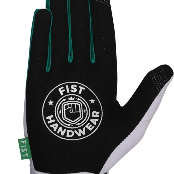FIST Handwear ROASTED Handschuh in Schwarz mit weißen und grünen Details, Handfläche sichtbar
