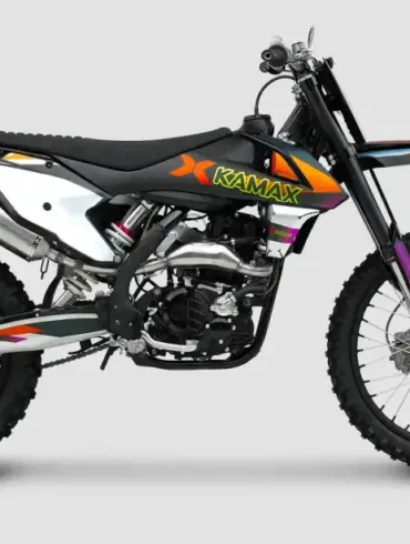 Kamax K16 MX- und Enduro-Motorrad mit robustem Stahlrahmen und Aluminium-Heck in Seitenansicht