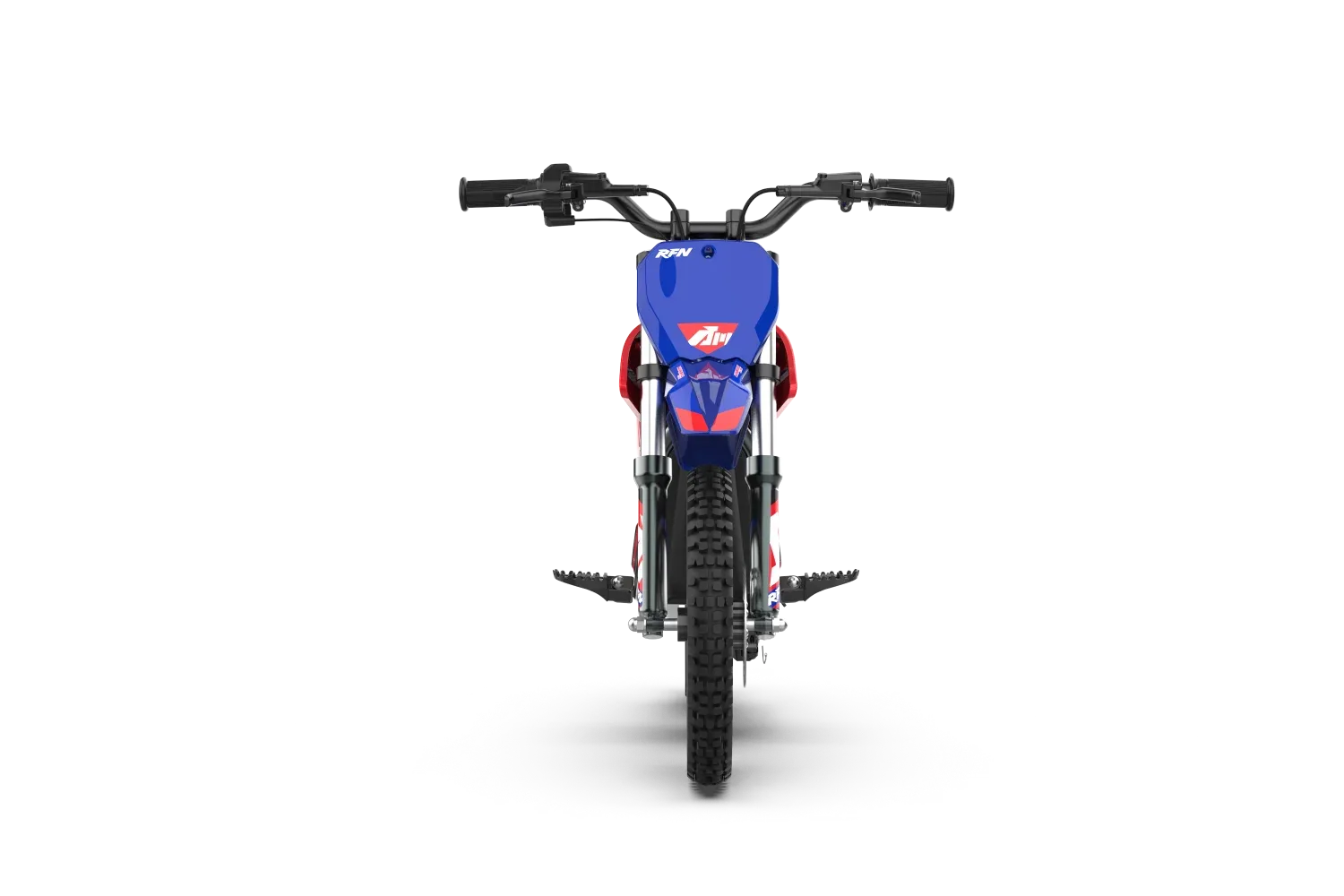 Frontansicht der RFN Warrior Kids SX-E500, einem elektrisch angetriebenen Minicross-Motorrad für Kinder