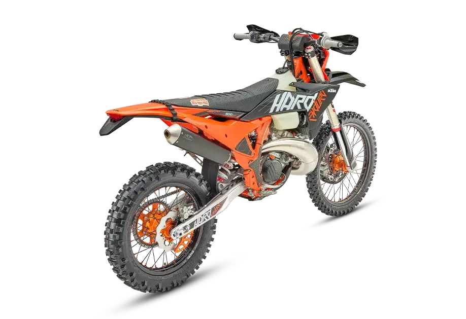 KTM 300 EXC HARDENDURO Enduro-Motorrad in orange-schwarzer Ausführung, schräg von hinten fotografiert
