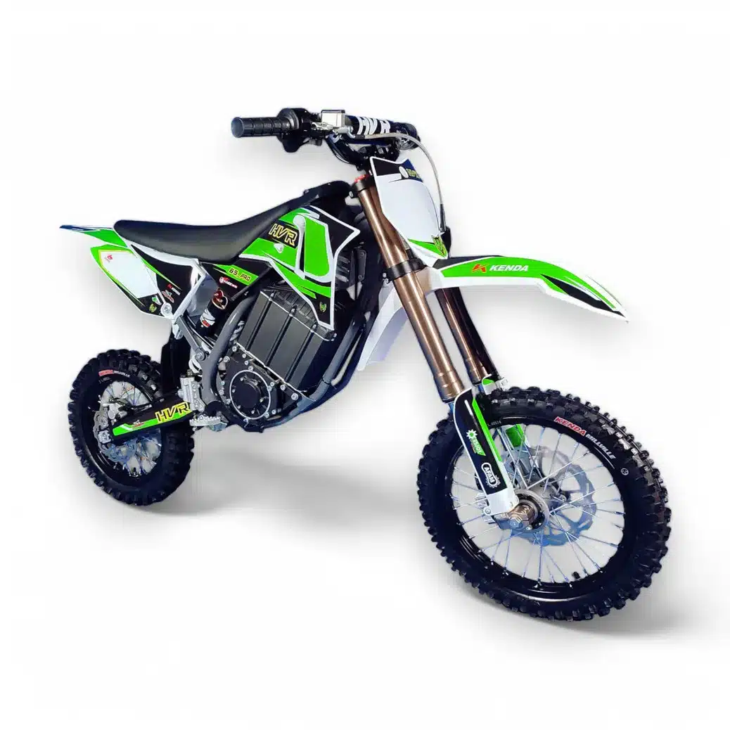 HVR 65PRO Elektromotocross-Motorrad für Kinder mit grün-weißem Design