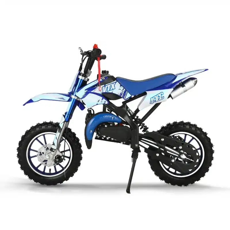 Blaues Valtinsu 49cc Mini-Dirtbike für Kinder, Motocross-Design mit robustem Offroad-Profil