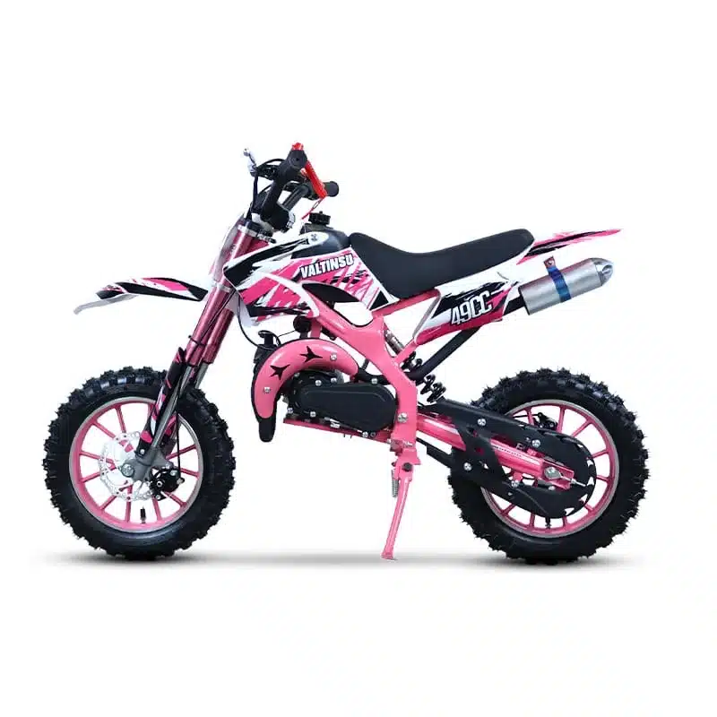 Valtinsu 49cc Mini-Dirtbike für Kinder in Pink, Seitenansicht