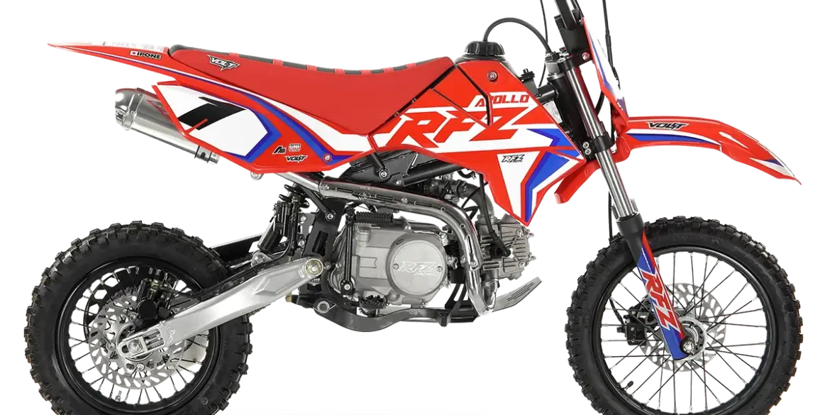 RFZ Gazelle 110 Kinder-Pitbike, Ansicht von der Seite, rotes Design mit Offroad-Bereifung