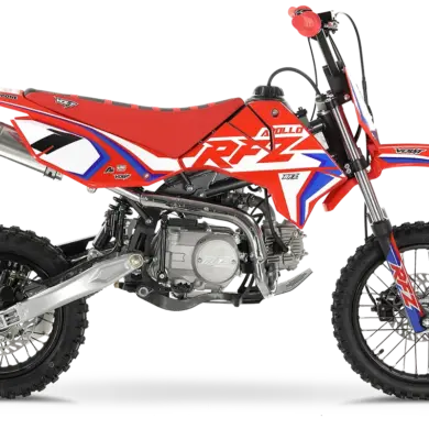 RFZ Gazelle 110 Kinder-Pitbike, Ansicht von der Seite, rotes Design mit Offroad-Bereifung