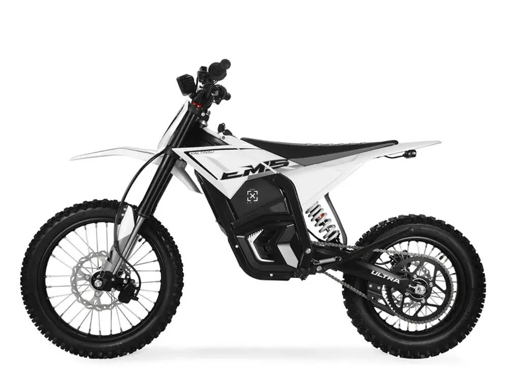 Valtinsu EM-5 Ultra Elektro-Dirt-Bike, Seitenansicht, weißes Modell, Offroad-Bereifung