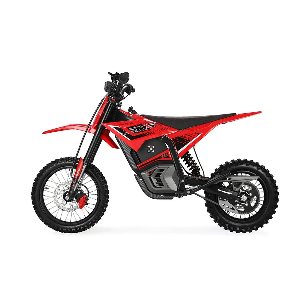 Elektrisches Offroad-Motorrad VALTINSU EM-5 in Rot seitlich auf weißem Hintergrund